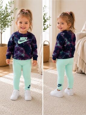 Nike Kids Mint Green Leggings with Navy Logo